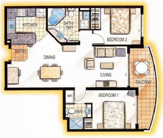 2 Bedroom Small Apartment Layout